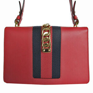 Gucci Bag Sylvie Gold Leather Red Shoulder